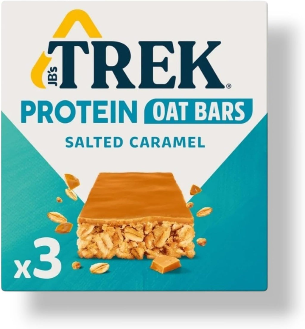 Trek Salted Caramel Protein Flapjacks 3X40g *100% plant based ingredients, No artificial sweeteners, 9g protein, Vegan friendly, Gluten free* Imported from UK/England/Britain