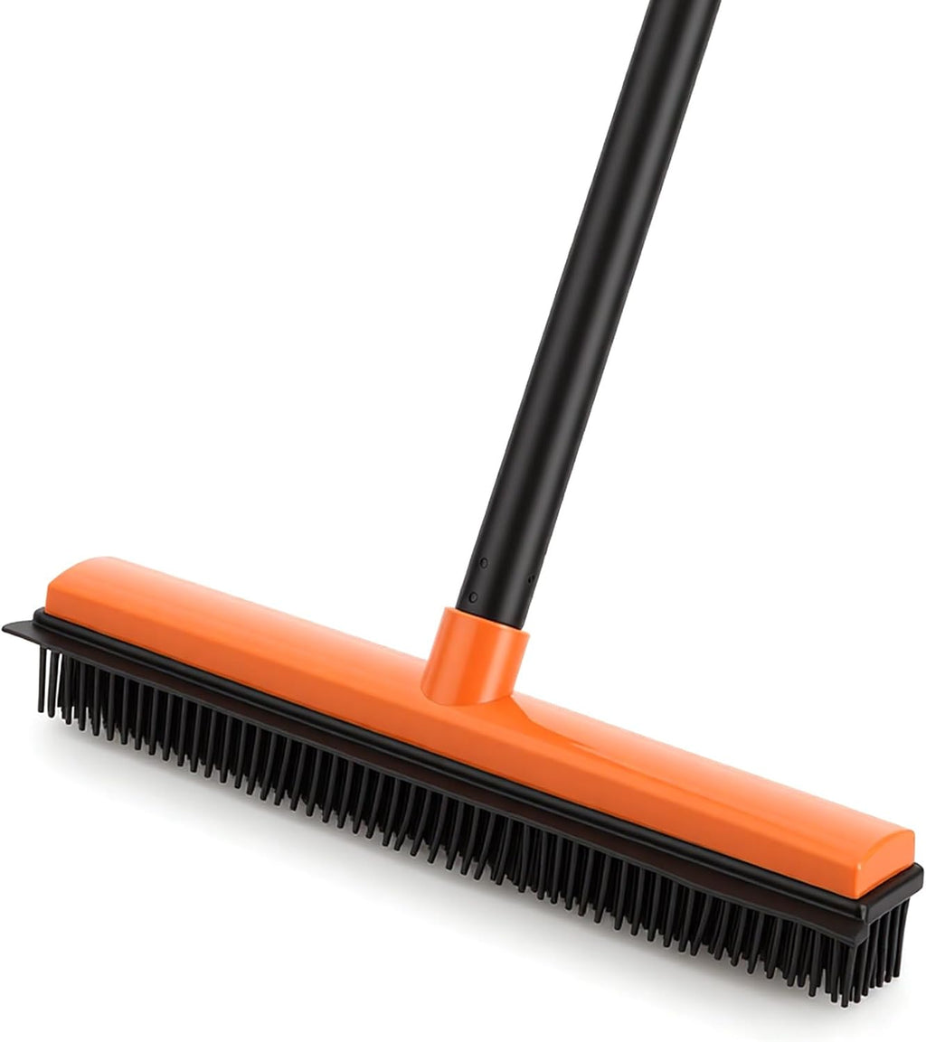 CLEANHOME Rubber Broom for Pet Hair on Carpet & Stairs, Adjustable Long Handle Rubber Broom & Squeegee, Pet Hair Remover Tool for Hardwood Tile Floors, Dog Cat Hair Broom