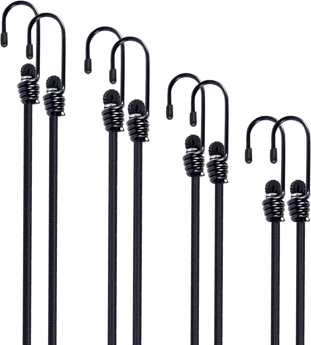 Bungee Cords with Hooks 8 Pack Bungee Cord Includes 12 inches, 18 inches, 24 inches, 36 inches for Bundling Items, Fixing Tarps, Tents, and Carrying Luggage
