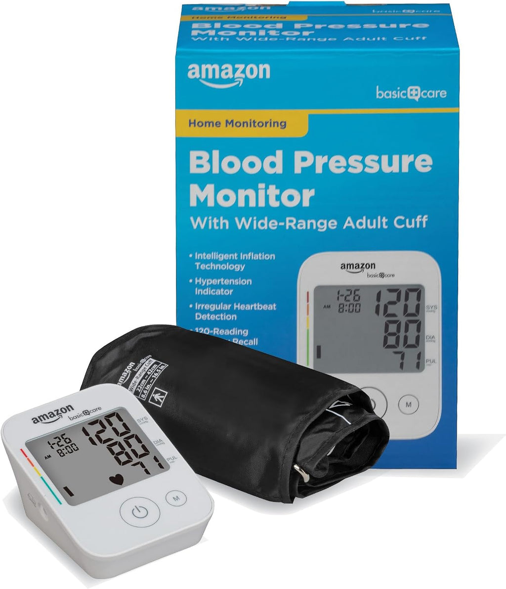 Amazon Basic Care Blood Pressure Monitor, Wide Range Arm Cuff with Intelligent Inflation Technology, Large (Previously Healthwise)