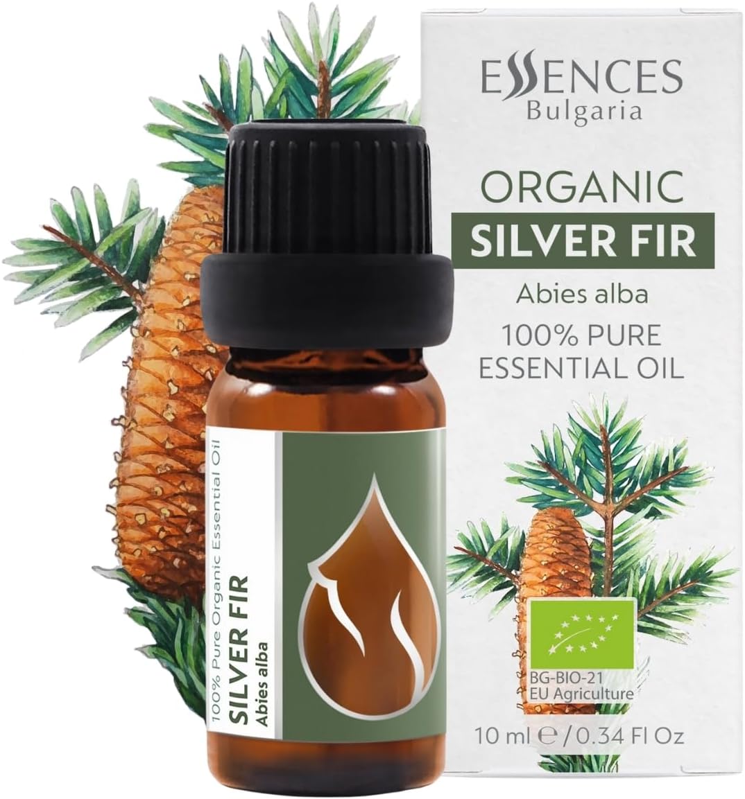 Essences Bulgaria Organic Silver Fir Essential Oil 1/3 Fl Oz | 10ml | Abies alba | 100% Pure and Natural | Undiluted | Therapeutic Grade | Family Owned Farm | Steam-Distilled | Non-GMO | Vegan
