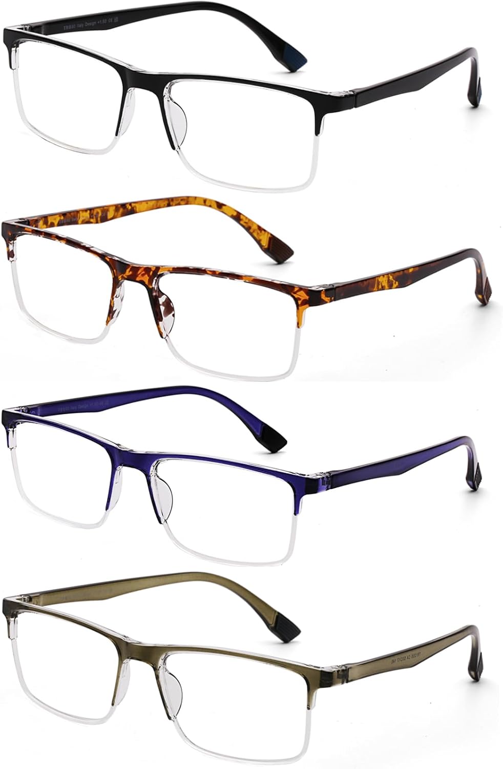 DOOViC Reading Glasses 4 Pack Blue Light Blocking TR90 Flexible Lightweight Computer Readers for Men Women