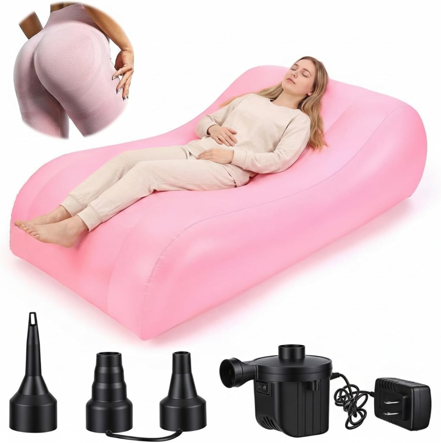 Junkin BBL Bed After Surgery for Sleeping Mattress with Hole Brazilian Butt Lift Recovery Pillow Pink Inflatable Chair for Butt Post Surgery Air Mattress Sofa Couch for Sitting Sleeping Relaxation