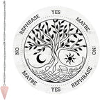 CRASPIRE Tree of Life Pendulum Board Dowsing Divination Metaphysical Message Board 7.9Inch Wooden Carven Board with Rose Quartz Crystal Dowsing Pendulum Necklace Witchcraft Wiccan Altar Supplies Kit