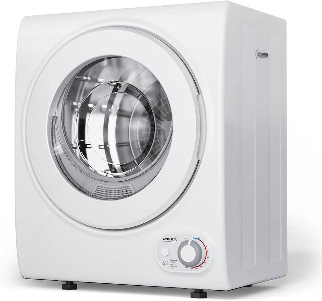 ROVSUN 110V Portable Clothes Dryer, High End Laundry Front Load Tumble Dryer Machine with Stainless Steel Tub & Simple Control Knob for Apartment, Dorm-850W, White