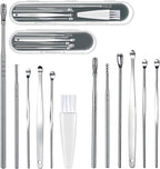 12 Pcs/2 Sets Ear Pick Earwax Removal Kit, Stainless Steel Ear Cleaning Tool Cleaner Curette Ears Wax Removal Kit Ears Scraper Set with Plastic Storage Box and Cleaning Brush for Adults (Sliver)