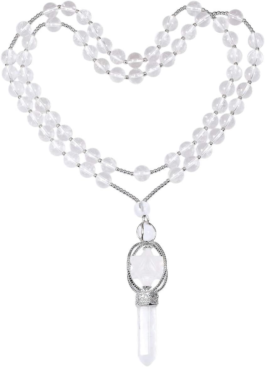 SUNYIK Natural Spinning Merkaba Star Chakra Pendant Necklace for Women Men, Hexagonal Prisms Stone Point Reiki Healing Crystal Magic Wand, 13.5"-14.5" Strand