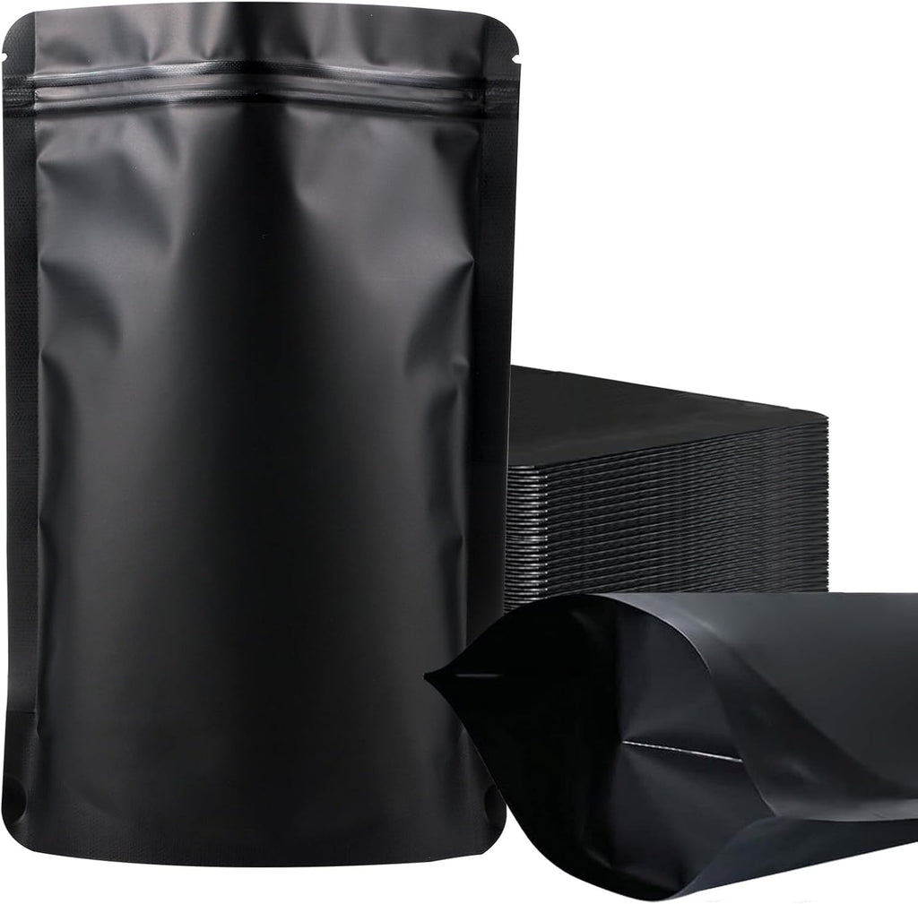 100 Pack Mylar Smell Proof Bags, Resealable Black Stand Up Pouch Bags Foil Sealable Bags for Packaging, 6.2×9.4 Inch