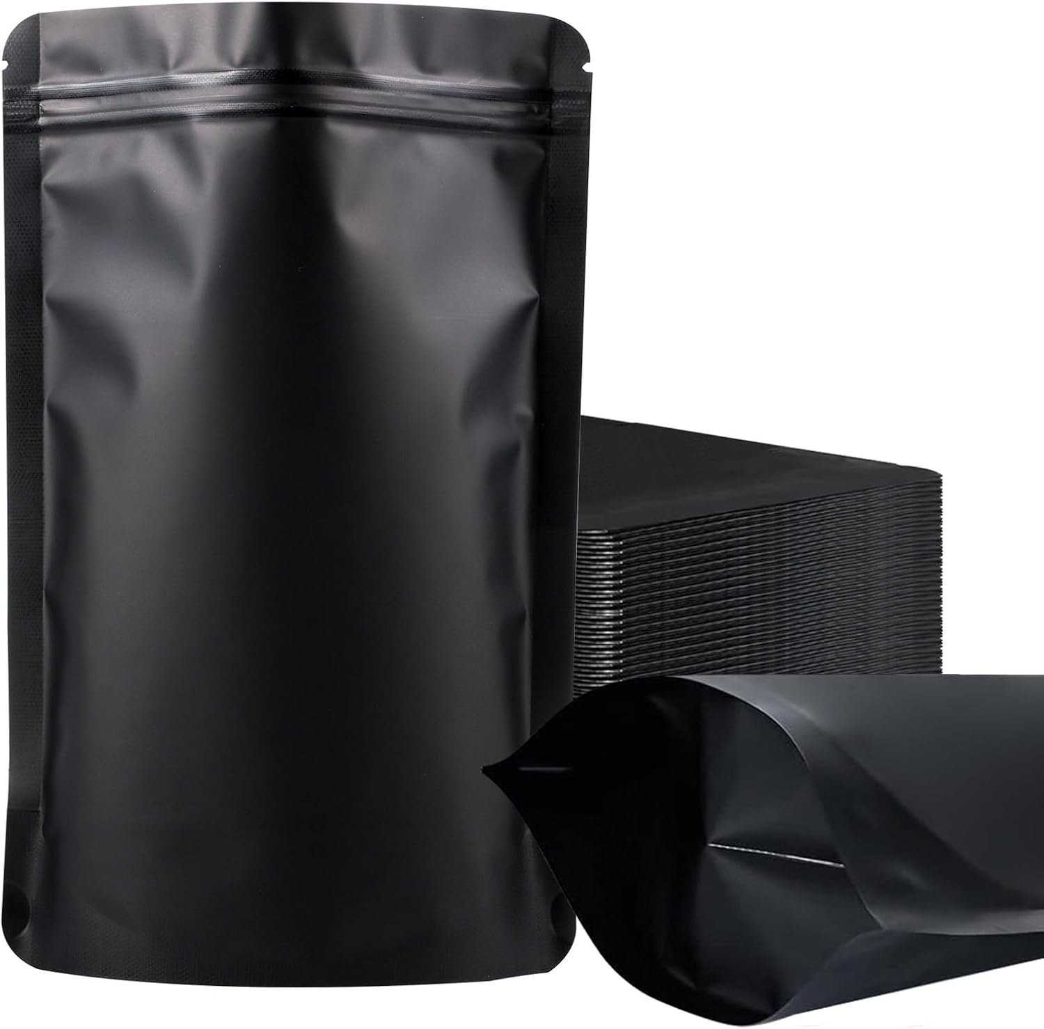 100 Pack Mylar Smell Proof Bags, Resealable Black Stand Up Pouch Bags Foil Sealable Bags for Packaging, 6.2×9.4 Inch