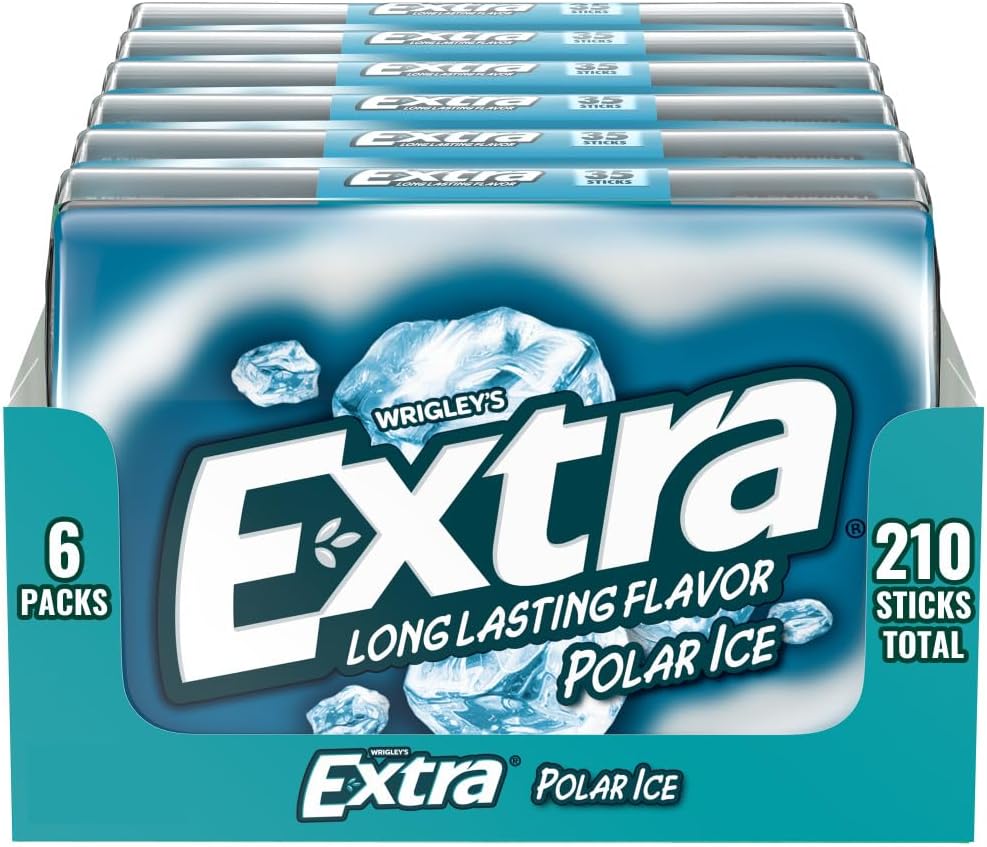 EXTRA Polar Ice Sugar Free Chewing Gum, Party Favors, Gum Packs Bulk, with Strong Mint Flavor for Freshening Breath, 35 Ct (6 Pack) Individually Wrapped Packs for Long Lasting Freshness