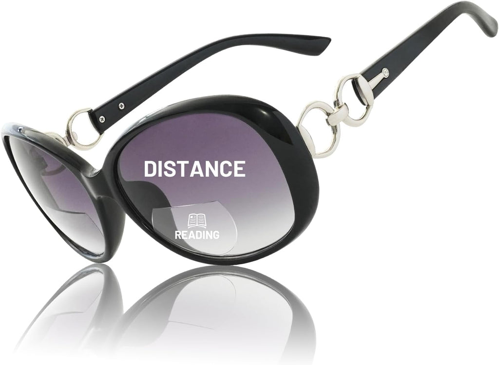 JiSoo Oversized Bifocal Sunglasses for Women, Square Reader Sunglasses Gradient Sun Glasses with Readers Built-in