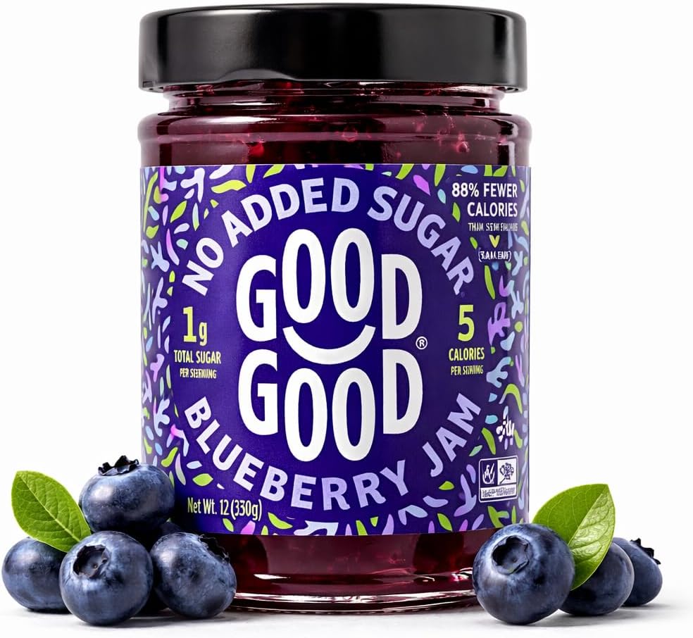 GOOD GOOD Blueberry Jam - No Added Sugar - Low Calorie - Gluten Free and Vegan - Diabetic and Keto Friendly - 12oz / 330g (Pack of 1)