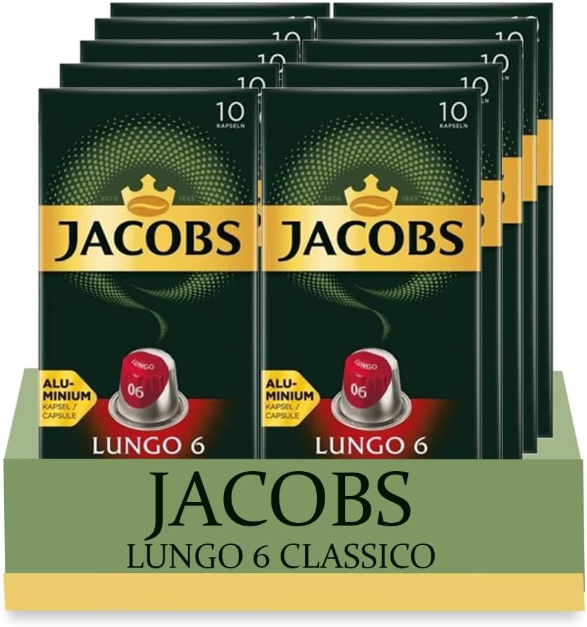 Jacobs Lungo 6 Classico 10x10 CAPSULES, Coffee Capsules Compatible with (0,57 USD/1 CAP)