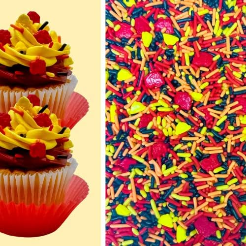 Fire Trucks & Fire Engine Candy Cookie Cupcake Cakes Semi-Sweet Edible Confetti Decorations Sprinkles Desert Jimmies Toppers 4oz
