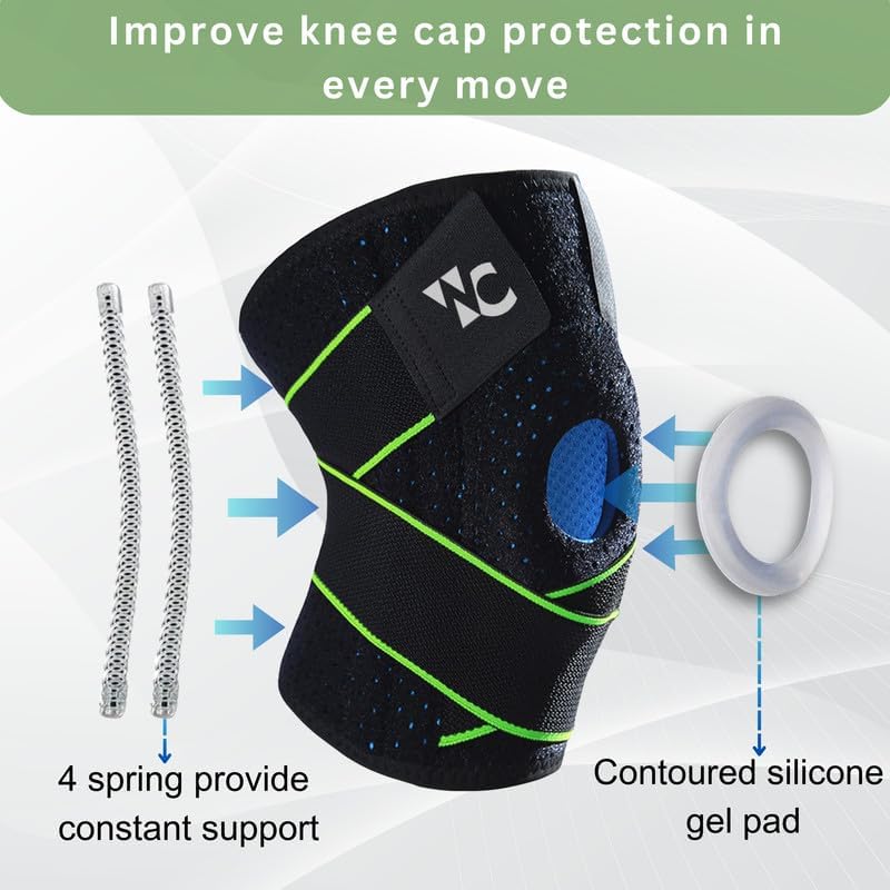 Wonder Care Knee Brace for men/women with patella Gel Pads & Anti-Slip Silicone strip Support best Knee brace for Pain, Knee Brace with Side Stabilizers, Adjustable Patella Compression Knee support