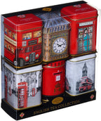 New English Teas Best of British Tea Collection - 6 Iconic London Tins Gift Set (Bus, Big Ben, Phone Box, Post Box) - 4.7oz Loose Leaf English Tea