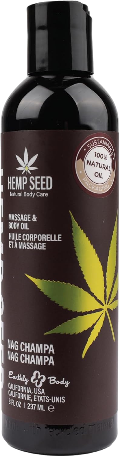 Hemp Seed Massage & Body Oil - 8 fl. oz. - Nourishing, Moisturizing Massage Oil - Hemp Seed, Apricot, Grapeseed & Sweet Almond Oil - Vegan & Cruelty Free
