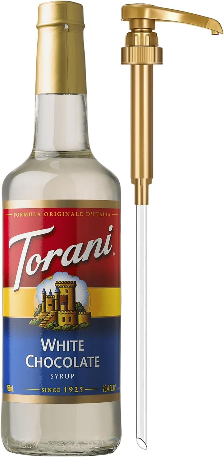 Torani Coffee Syrup, White Chocolate Flavored Syrup for Drinks, Glass Bottle with Pump Included, 25.4 Fl Oz