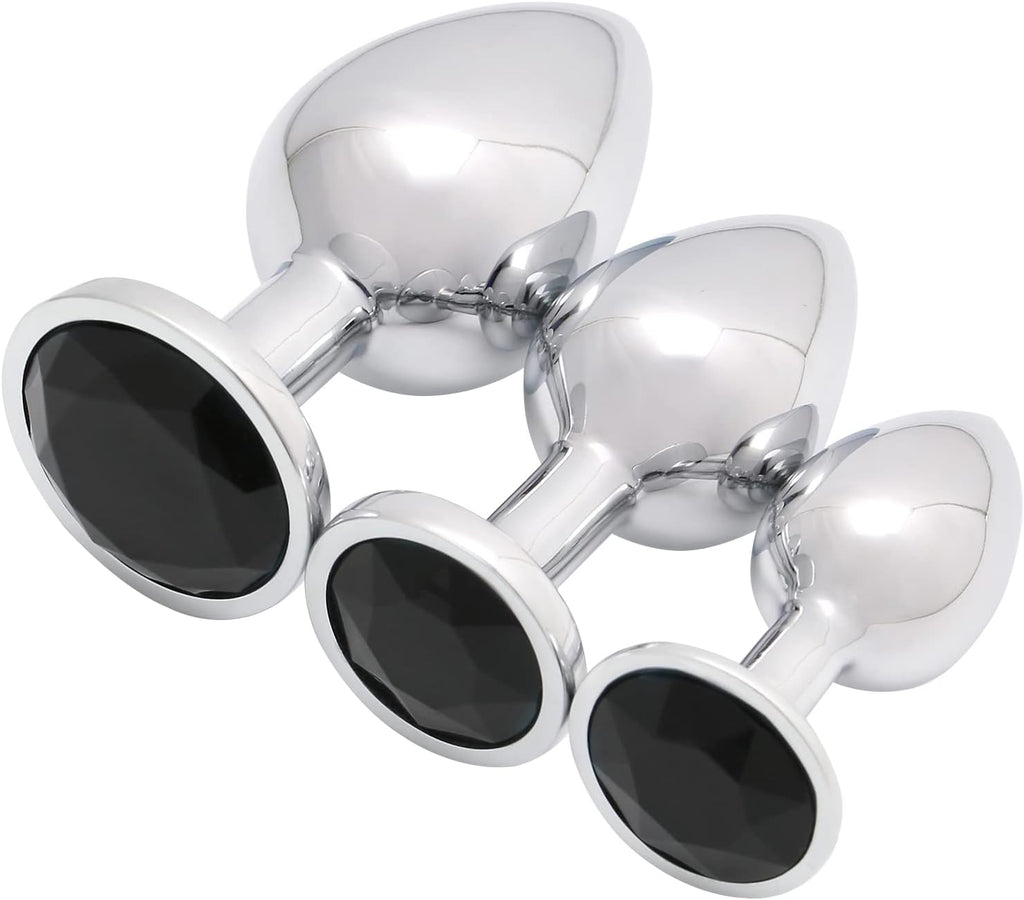 Akstore 3 Pcs Luxury Jewelry Design Fetish Anal Butt Plug(Black)