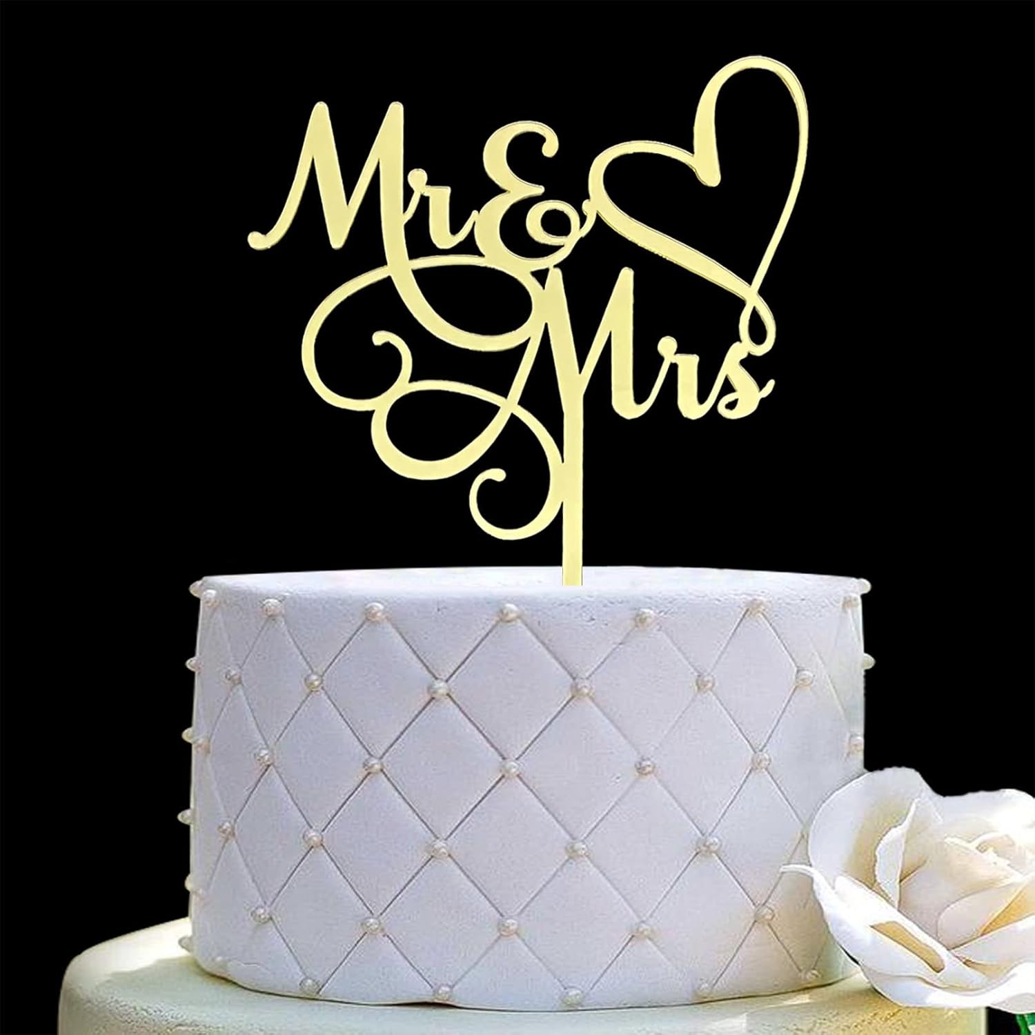 JIEEIN Mr & Mrs Cake Topper - Bride and Groom Sign Wedding, Engagement Cake Topper Decoration - Mirror Gold Acrylic