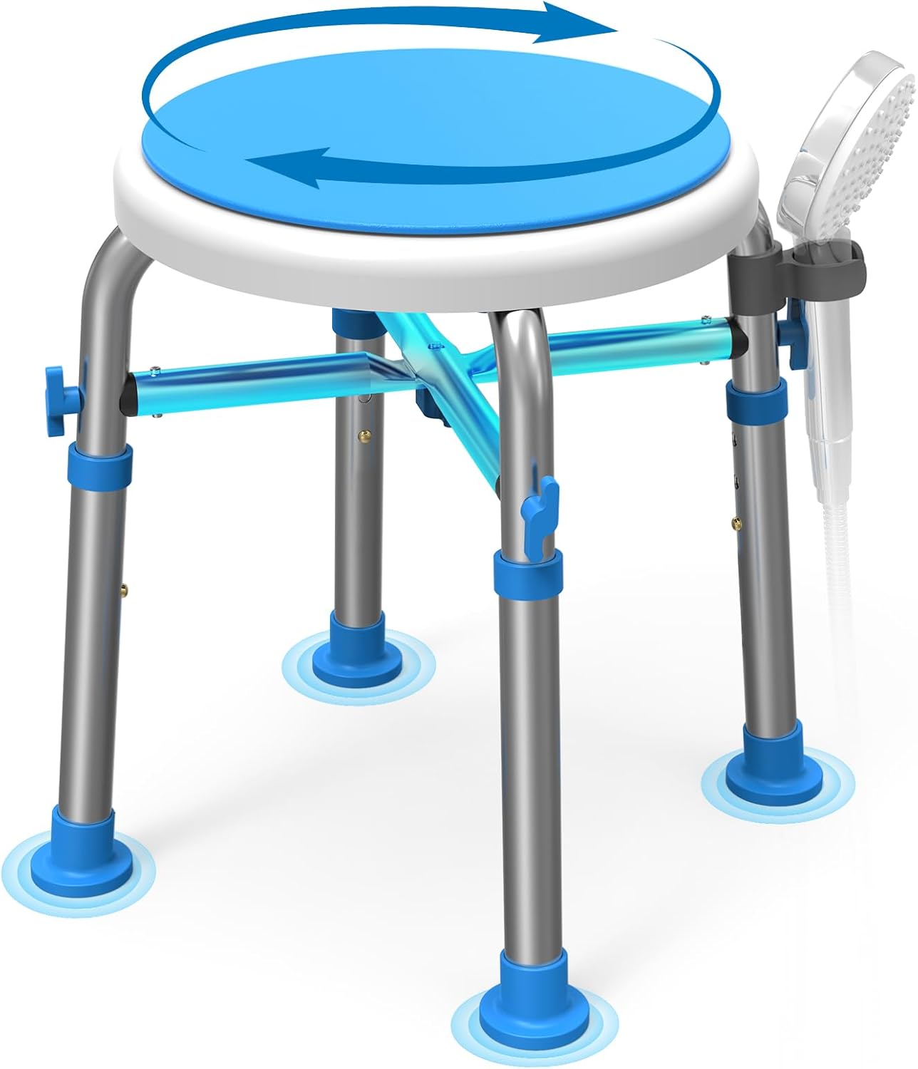 FSA/HSA Eligible Swivel Shower Stool with Reinforced Crossing Bar, Height Adjustable Round Shower Chair for Inside Shower, Tool Free Assembly Shower Seats for Adults, 350lbs