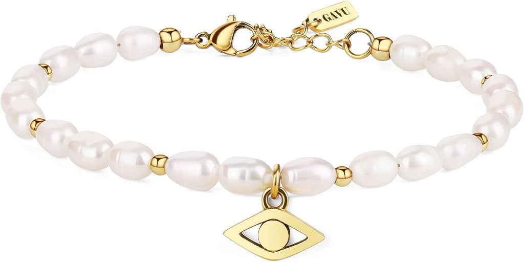 GAVU Freshwater Pearl Jewelry for Women, Women’s Evil Eye Hamsa hand Bracelet for Women, Natural Pearl Bracelet for Women
