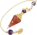 Nupuyai Orgone Crystal Pendulum for Reiki Dowsing Divination, Gold Plated Hand Carved Healing Stone Point Pendant with Chain