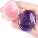 YATOJUZI Thumb Worry Stones for Anxiety Stress Relief Items Healing Crystals Natural Amethyst Rose Quartz Crystal Palm Pocket Stone Gemstones Meditation Reiki Spiritual Gifts for Women Men 2PCS