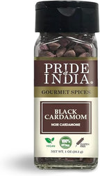 Pride of India – Black Cardamom Whole – Cardamom Pods – Firm & Smoky Flavor – Freshly Dried – Ideal for Indian & Asian Cooking – Easy to Use – 1 oz. Small Dual Sifter Bottle