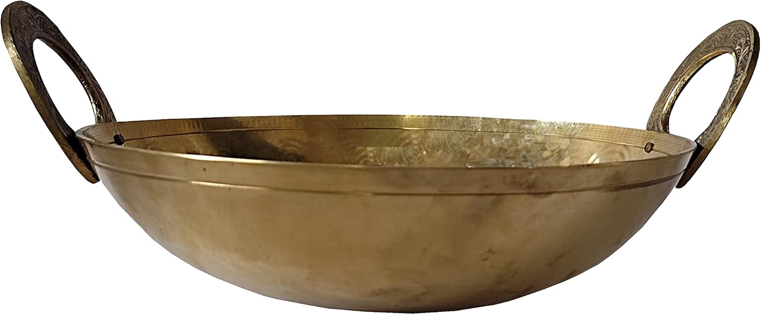 Indian traditional Brassware I Brass Kadahi I Brass Kadai Pots & Pan Cooking Woks I Brass Kadai I Brass Wok I Size: 10 inches