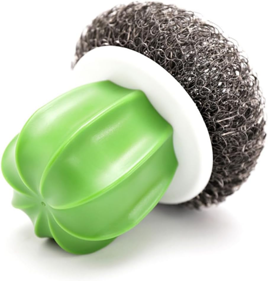 Stainless Steel Kitchen Cleaning Ball Spiral Scrubbers for Cactus Decor Dish Washing Brush Bowl Handle Non-Skid Pot Brush