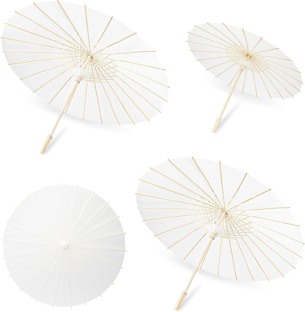 SAYAYA 3 Pack White Paper Umbrellas for Weddings, 33" & 23.6" DIY Oiled Paper Parasols Bulk Set, Chinese Japanese Parasol for Party Decor, Photography Props, Bridal Shower Crafts, Family Events