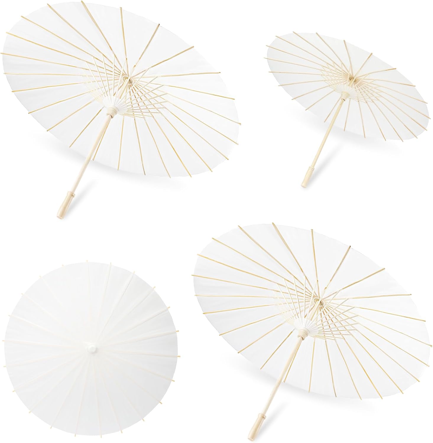 SAYAYA 3 Pack White Paper Umbrellas for Weddings, 33" & 23.6" DIY Oiled Paper Parasols Bulk Set, Chinese Japanese Parasol for Party Decor, Photography Props, Bridal Shower Crafts, Family Events