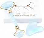 Jade roller and gua sha, facial roller, women's skincare tool, self-care gift, face, eye, neck massager, relieves fine lines and wrinkles, aventurine, opal, rose quartz