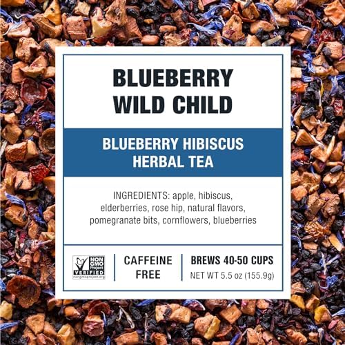 Tiesta Tea Blueberry Wild Child, Loose Leaf, Blueberry Hibiscus Herbal Tea, Premium Non-Caffeinated Blend, Make Hot or Iced, Brews Up to 50 Cups, 5.5 Ounce Refillable Tin