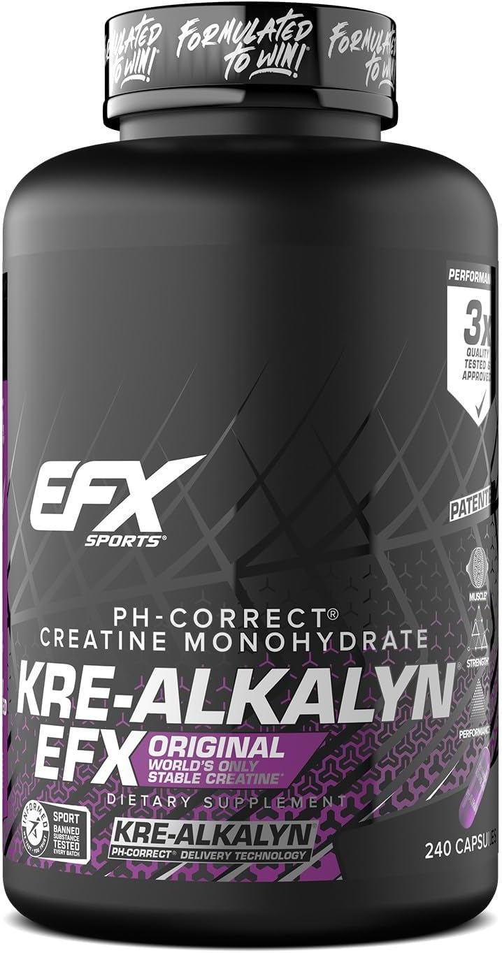 EFX Sports Kre-Alkalyn EFX | pH Correct Creatine Monohydrate Pill Supplement | Strength, Muscle Growth & Performance | 120 Servings, 240 Capsules
