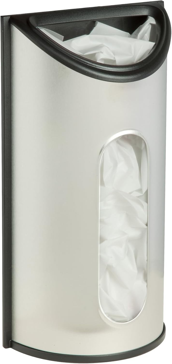 Honey-Can-Do Stainless Steel Plastic Bag Saver & Trash Bag Dispenser, Wall-Mounted Plastic Bag Organizer for Kitchen, Pantry, Garage, Durable Stainless Steel Storage for Grocery Bags and Space-Saving