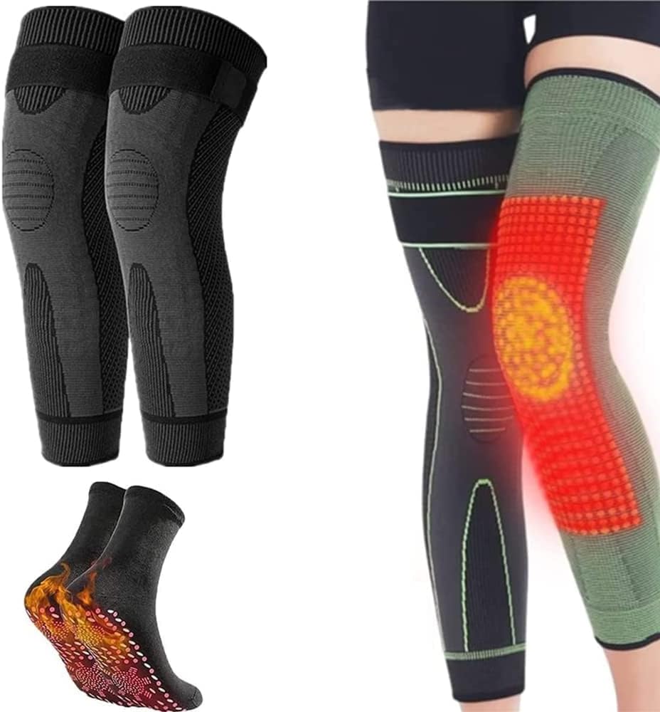 Reduce Fast Mugwort Acupressure Shaping Knee Pads,3D High Elastic Knee Brace Support Compression Sleeve for varicose Veins,Tourmaline Acupressure Self-Heating Shaping Socks (Black-Mugwort+Socks,M)
