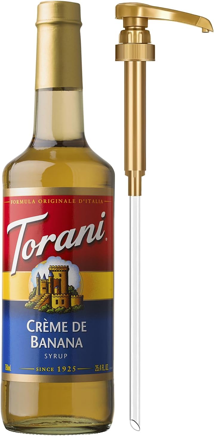 Torani Crème de Banana Syrup for Drinks & Desserts, Glass Bottle with Pump Included, 25.4 Fl Oz