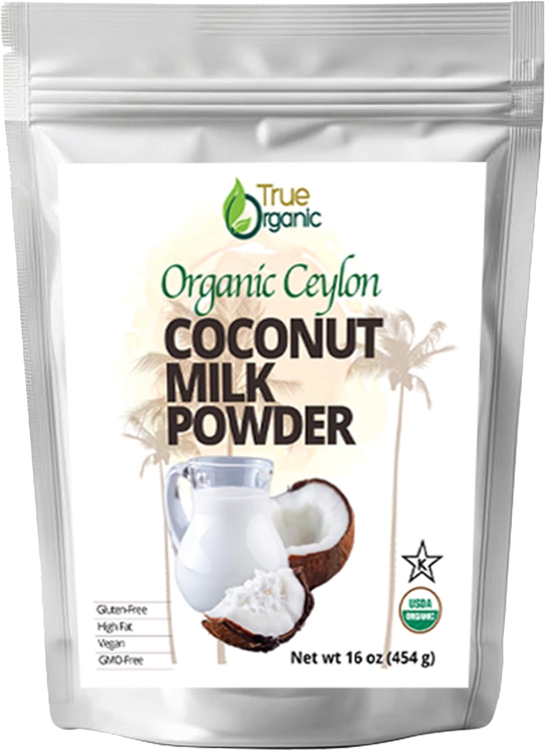 True Organic Coconut Milk Powder, 1 Lb | USDA & Kosher | Plant-Based Creamer for Coffee, Tea & Smoothies | Non-GMO, Gluten-Free | powdered coconut milk
