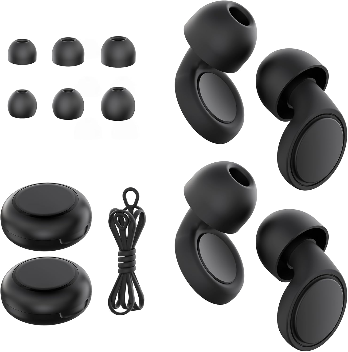 Jayine 2 Pairs Ear Plugs for Sleeping, Soft Full Silicone Ear Plugs for Noise Reduction 25dB, Reusable Hearing Protection Earplugs for Concert, Focus, Noise Sensitivity, 8 Ear Tips in S/M/L - Black
