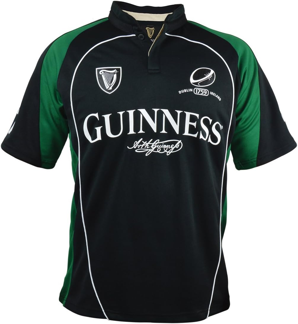 Guinness Black and Green Short Sleeve Performace Rugby Shirt