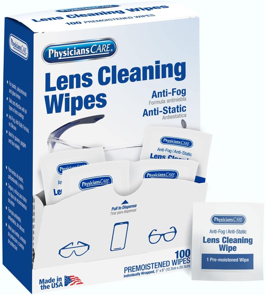 PhysiciansCare Pre-Moistened Anti-Fog, Anti-Static Lens Wipes for Eyeglasses, 1 Pack, (100 Count)