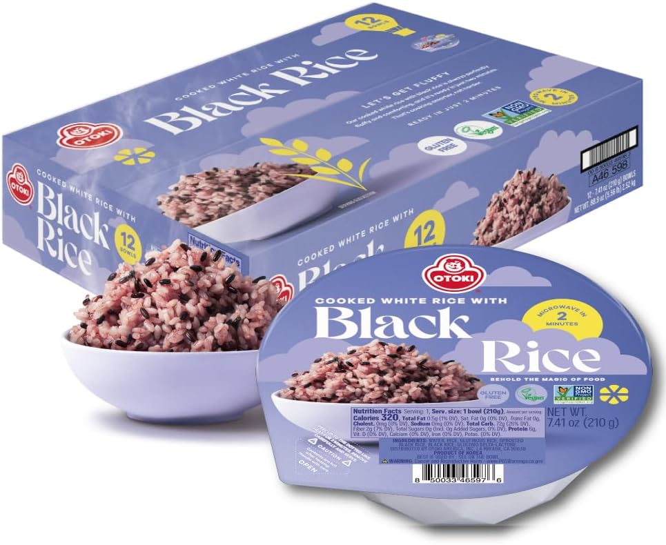 OTOKI Korean Sprouted Black Rice, Antioxidant-Rich Purple Rice Bowls, Gluten-Free & Vegan, Ready in 2 Minutes, 7.41 oz (Pack of 12)