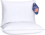 FluffCo Down Alternative Pillows Standard/Queen Size Set of 2 - Queen Bed Pillows for Sleeping - Made in USA - Cooling Surface and Machine Washable for Side, Back, and Stomach Sleepers