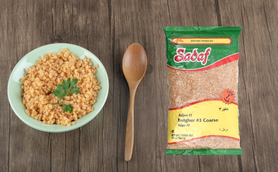 Sadaf Bulghur #3 Coarse - Coarse Bulgur Wheat for Cooking and Food Flavoring - Wheat Grain - Middle Eastern Cuisine - Kosher - 20 Oz Resealable Bag