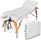 Giantex 84inch Folding Massage Table Lash Bed, Portable 3 Sections Spa Salon Tattoo Bed with Face Cradle Armrests Wooden Legs, Professional Massage Bed Height Adjustable with Carry Case (White)