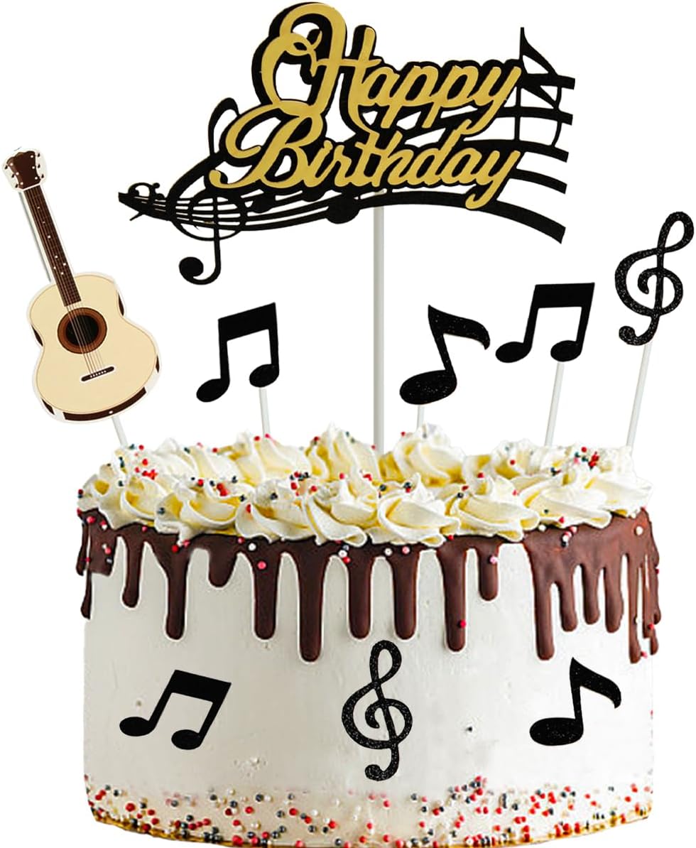 9PCS Music Cake Toppers Birthday Music Note Guitar Party Decorations