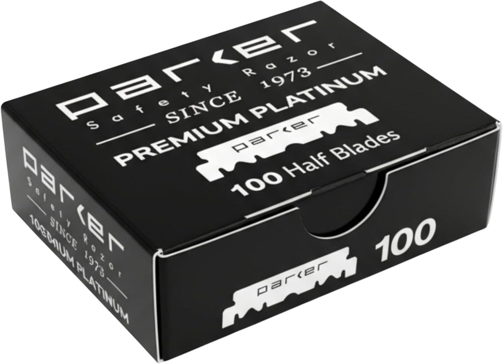 Parker Safety Razor, Premium Platinum Single Edge Razor Blades, 100 Count - For Professional Barber, Shavette and Disposable Blade Straight Razors