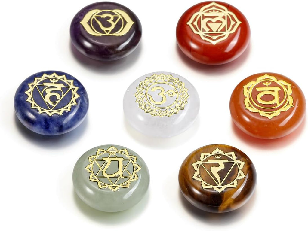 GEHECRST Chakra Crystals Stones Set 7 Chakra Healing Energy Crystals Gemstones Reiki Symbol Polished Pocket Palm Stone for Stress Relief Reiki Chakra Balancing Meditation Decoration Crystal Gifts